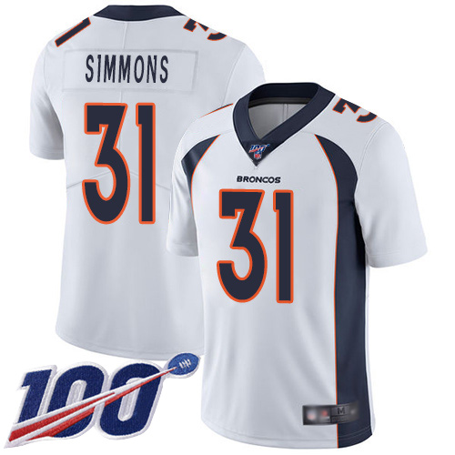 Men Denver Broncos 31 Justin Simmons White Vapor Untouchable Limited Player 100th Season Football NFL Jersey